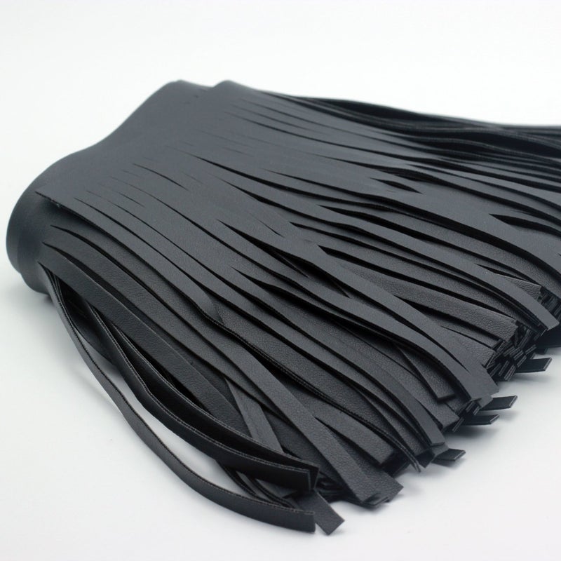 Zthread Brazil Faux Leather Fringe Trims 6" Wide Black Color for Extender Garments Bags Sewing & Craft Supply (1 Yard) - Image 3
